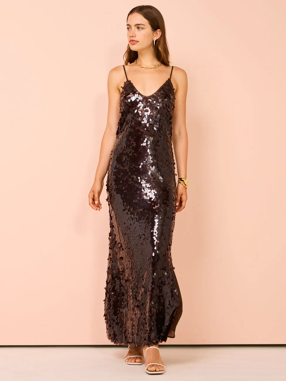 Alemais Geanie Sequin Gown in Chocolate