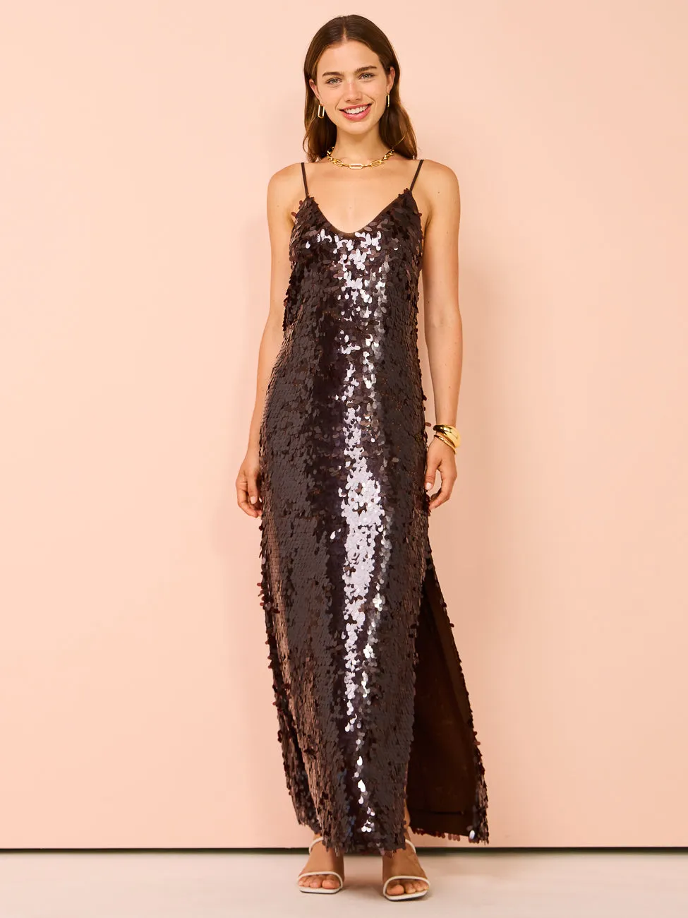 Alemais Geanie Sequin Gown in Chocolate