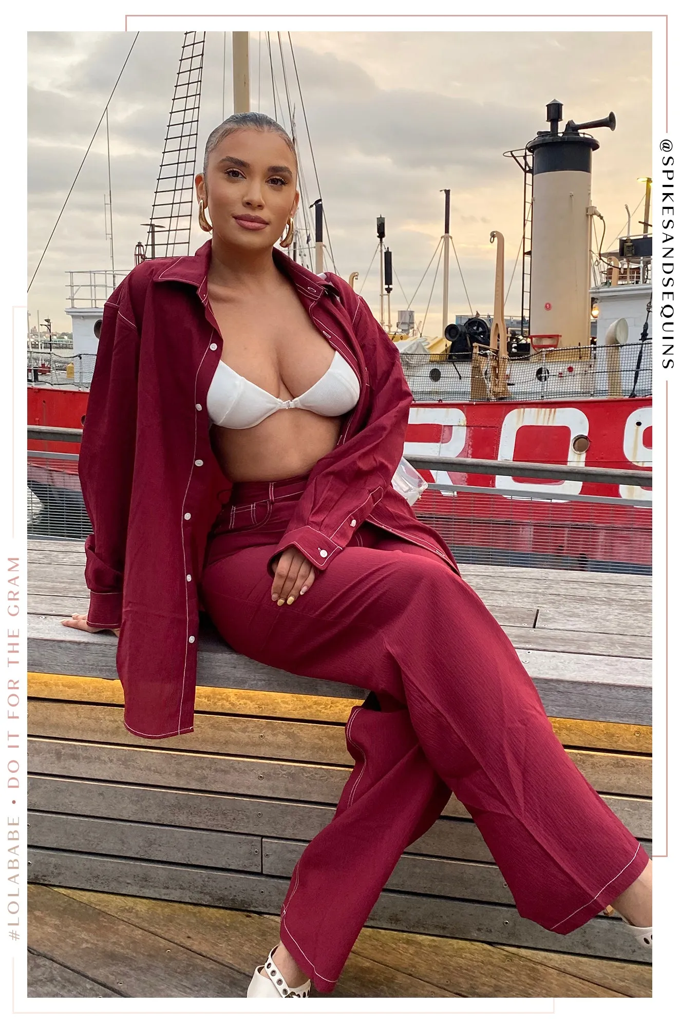 Aleza High Waist Wide Leg Pant - Burgundy
