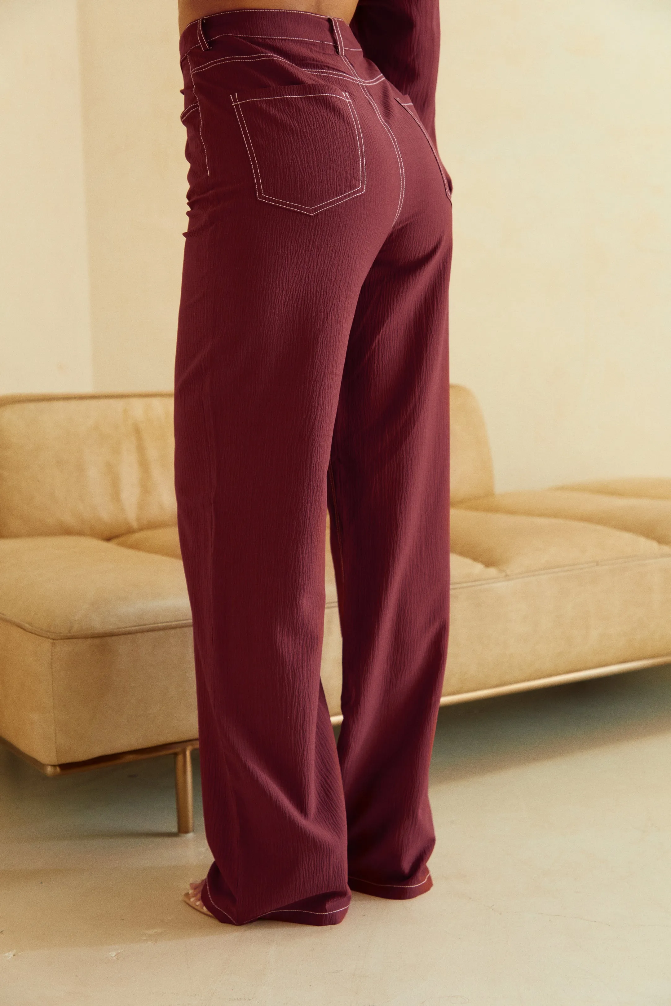 Aleza High Waist Wide Leg Pant - Burgundy