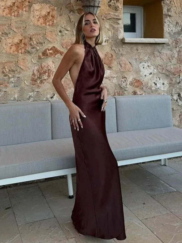 Alina - Satin silk halterneck dress