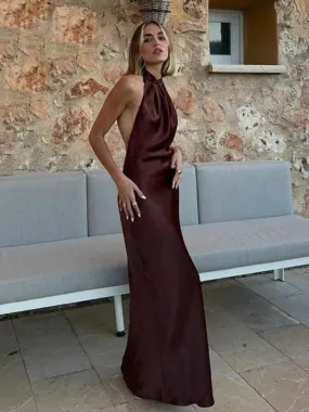 Alina - Satin silk halterneck dress