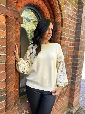 Antique Cream Crochet Sleeve Knit Isla