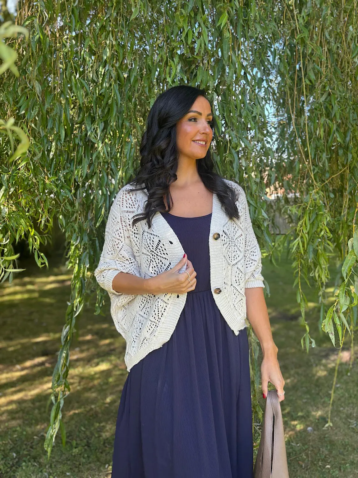 Antique Cream Patterned Crochet Jacket Tia