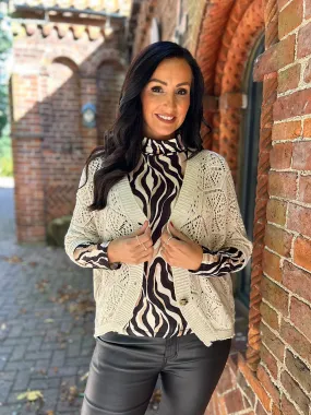 Antique Cream Patterned Crochet Jacket Tia