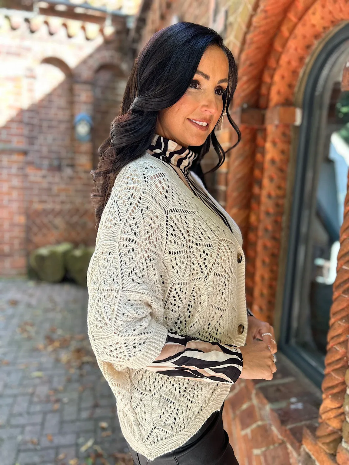 Antique Cream Patterned Crochet Jacket Tia