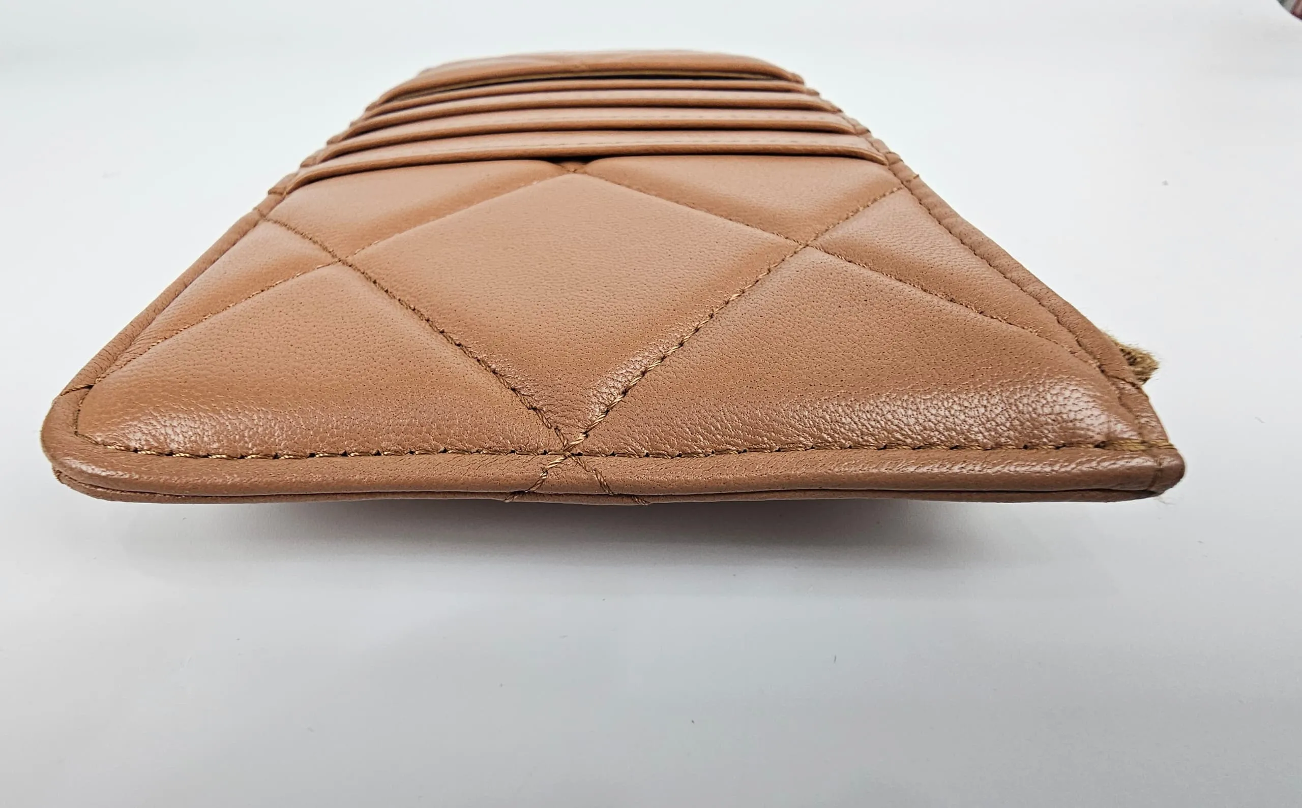 AP1182 Dark Beige Quilted Lambskin Leather Chanel 19 Phone & Card Holder