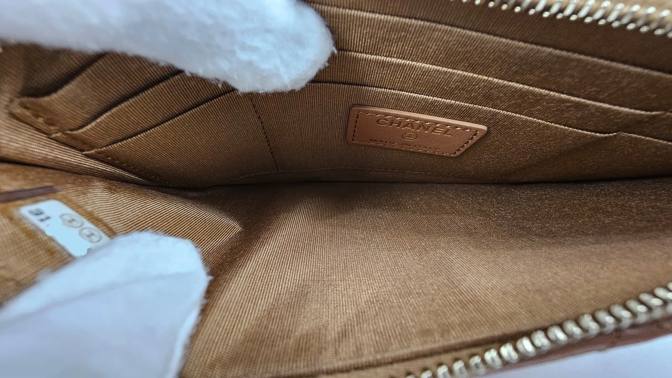 AP1182 Dark Beige Quilted Lambskin Leather Chanel 19 Phone & Card Holder