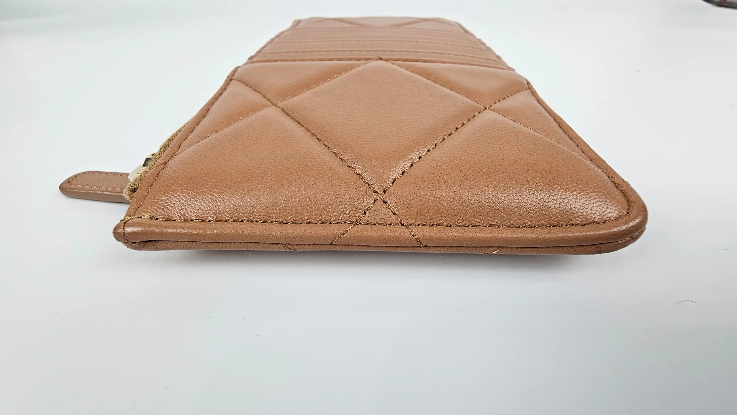 AP1182 Dark Beige Quilted Lambskin Leather Chanel 19 Phone & Card Holder