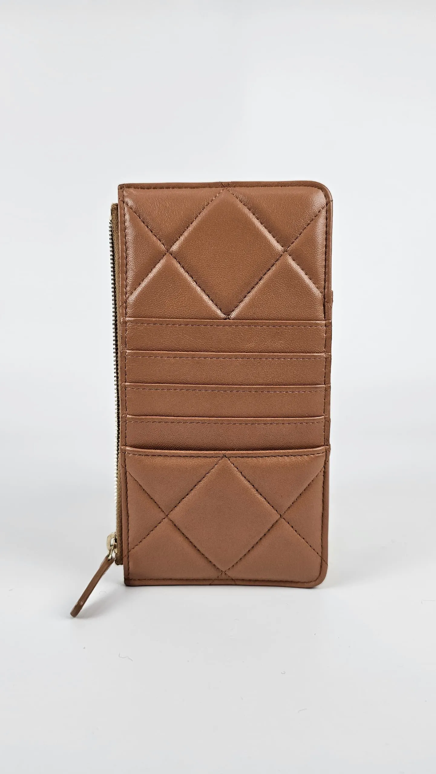 AP1182 Dark Beige Quilted Lambskin Leather Chanel 19 Phone & Card Holder