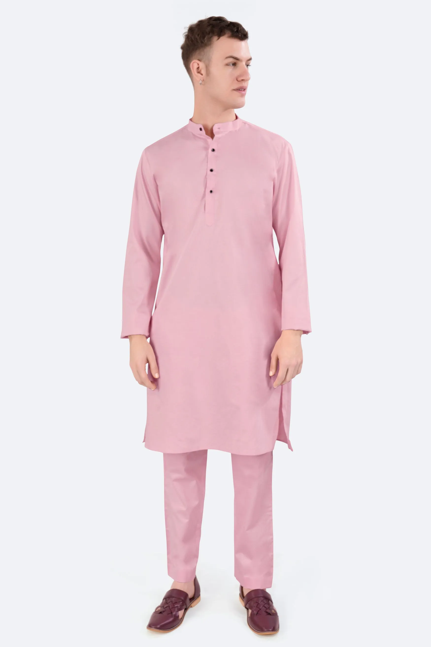 Azalea Pink Kurta with Ebony Blue and Cerise Pink Vertical Thread and Sequin Embroidered Designer Nehru Jacket