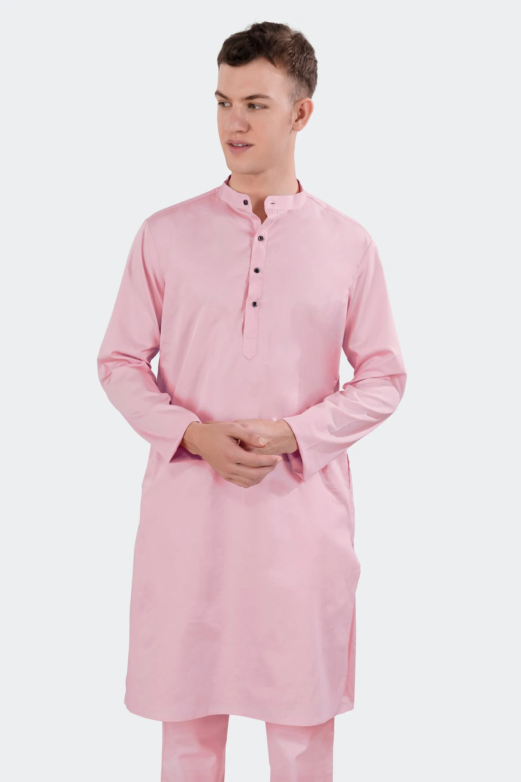 Azalea Pink Kurta with Ebony Blue and Cerise Pink Vertical Thread and Sequin Embroidered Designer Nehru Jacket