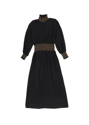 Bamboo Black Contrast Stitching Smocked Maxi Dress
