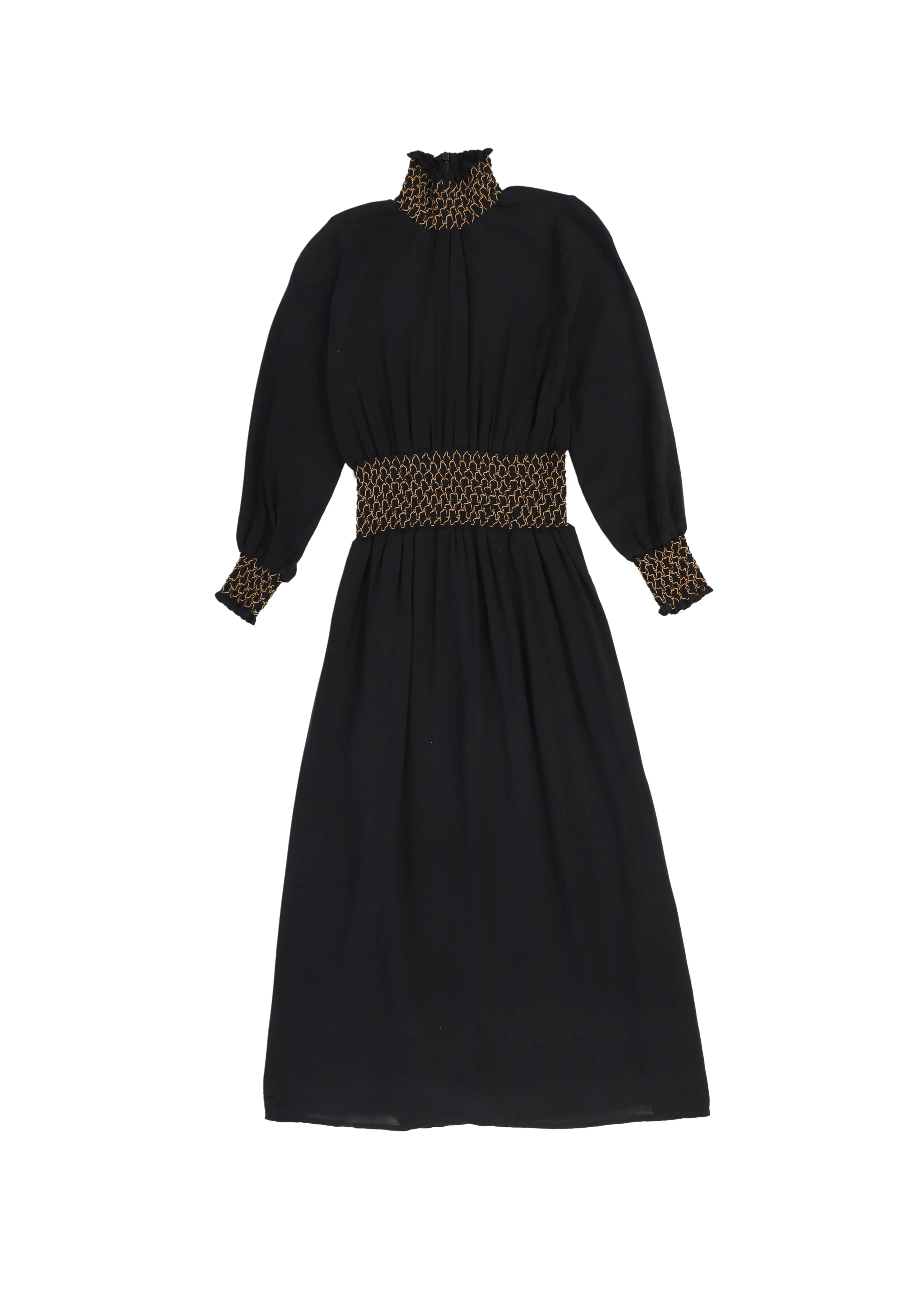 Bamboo Black Contrast Stitching Smocked Maxi Dress