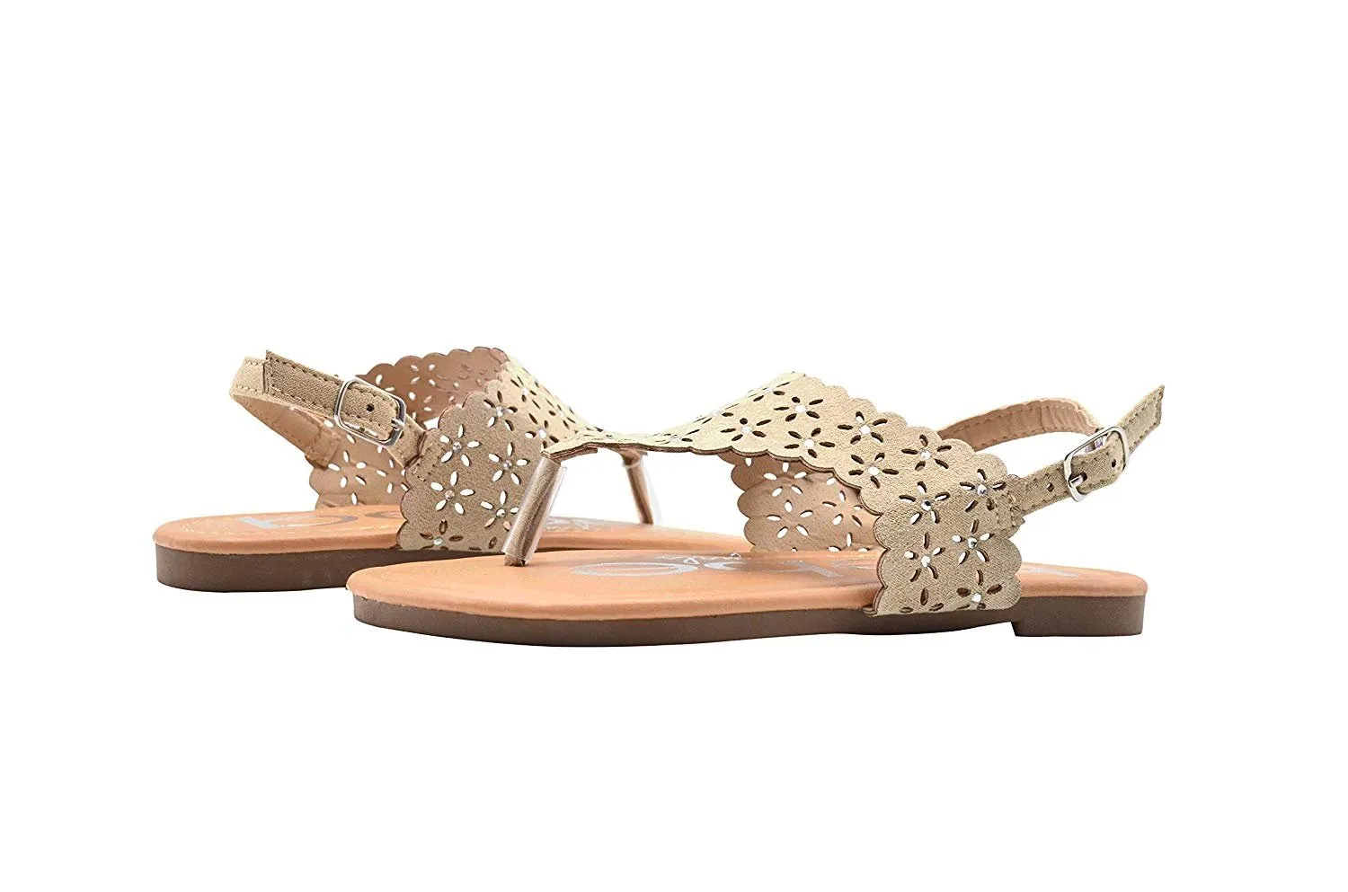 bebe Girls Fashion Sandals Scalloped Perforated Slingback T Strap Flats