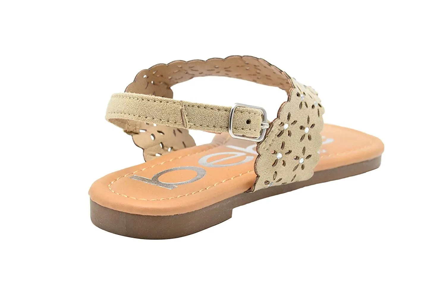 bebe Girls Fashion Sandals Scalloped Perforated Slingback T Strap Flats