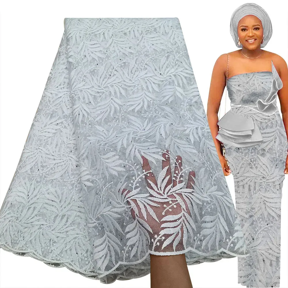 Bestway New White African Lace Fabric High Quality Nigerian Wedding Dress Sequin Embroidery French Tulle Lace Fabric 2.5 Yards
