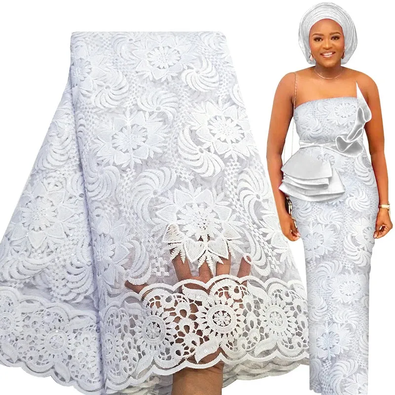 Bestway New White African Lace Fabric High Quality Nigerian Wedding Dress Sequin Embroidery French Tulle Lace Fabric 2.5 Yards