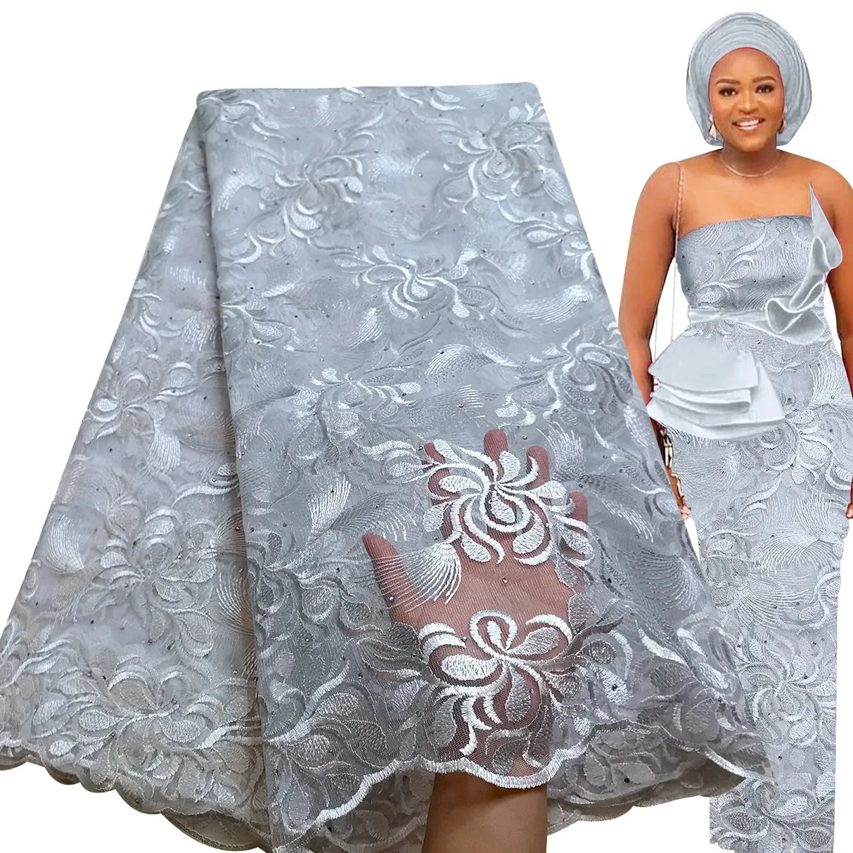 Bestway New White African Lace Fabric High Quality Nigerian Wedding Dress Sequin Embroidery French Tulle Lace Fabric 2.5 Yards
