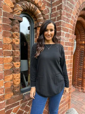 Black Diamante Crochet Pocket Knit Lola