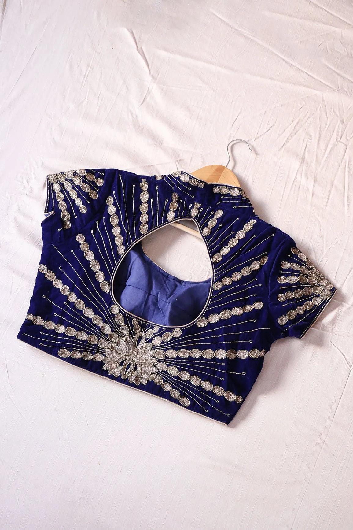 Blue Hand Work Embroidery Velvet Stitched Blouse