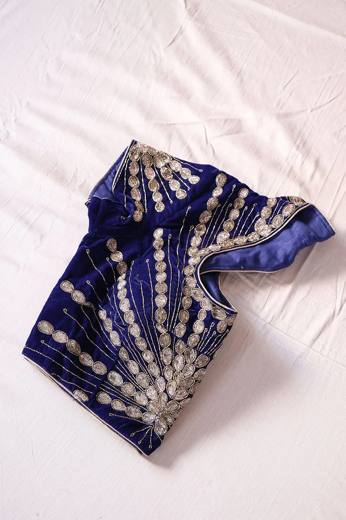 Blue Hand Work Embroidery Velvet Stitched Blouse