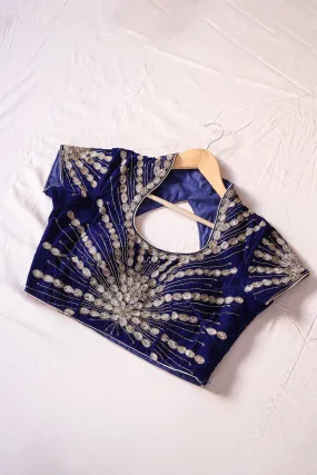 Blue Hand Work Embroidery Velvet Stitched Blouse