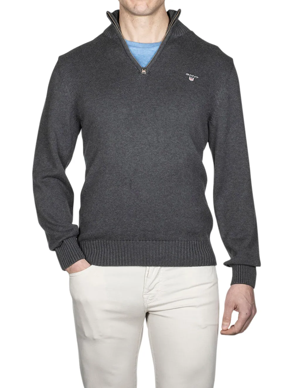 Casual Cotton Half Zip Antracite Melange