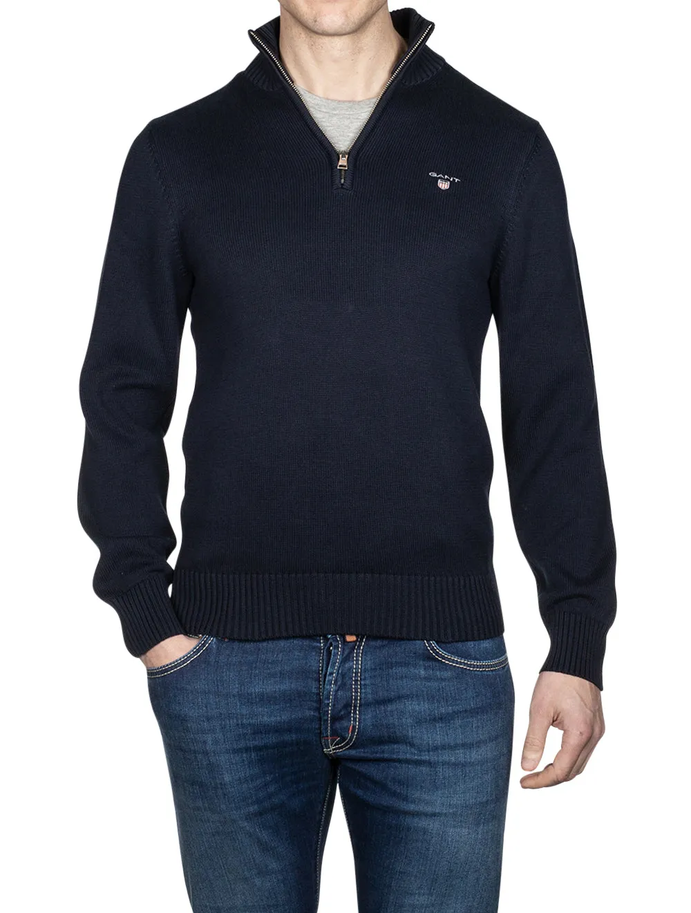 Casual Cotton Half Zip Evening Blue