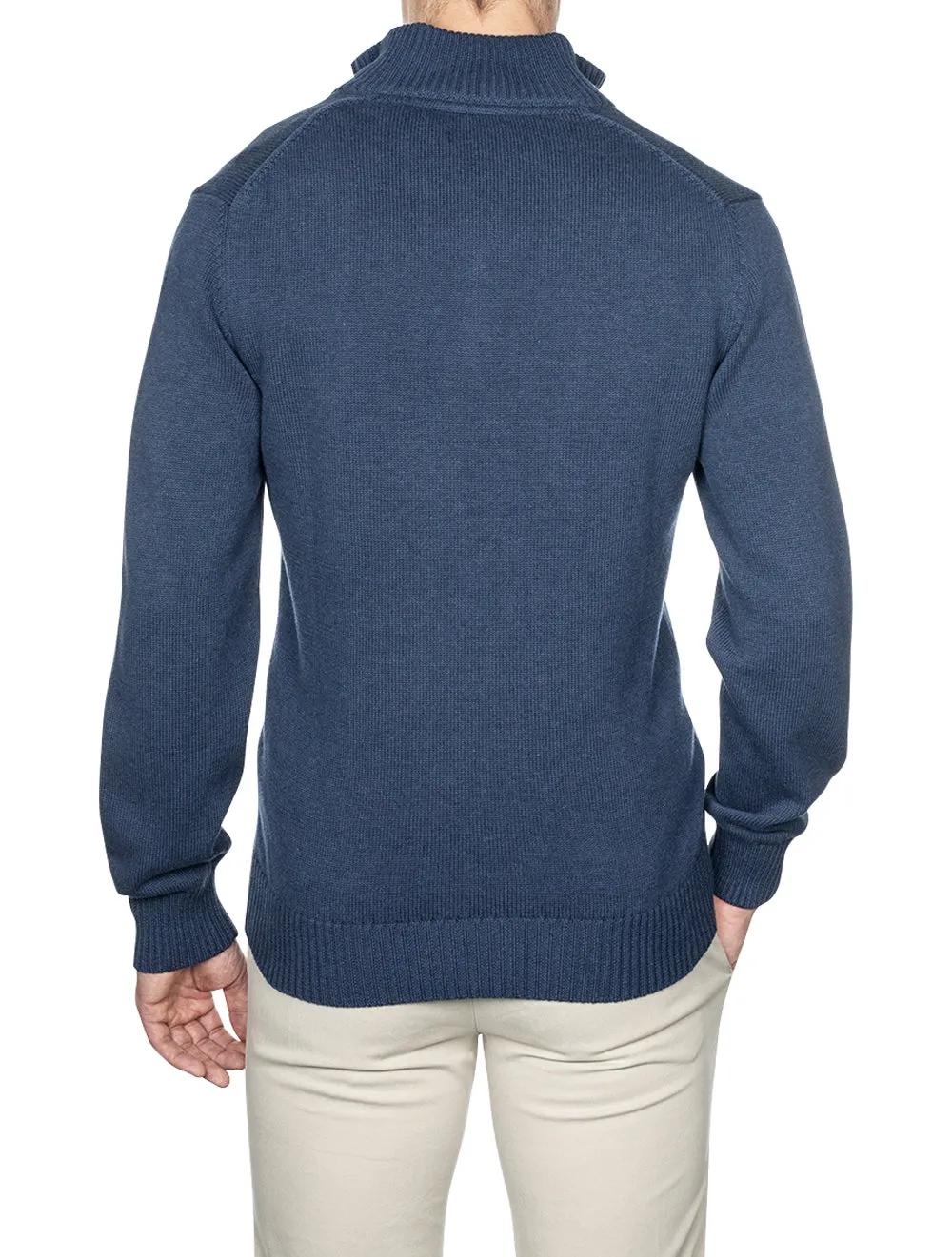 Casual Cotton Half Zip Marine Melange