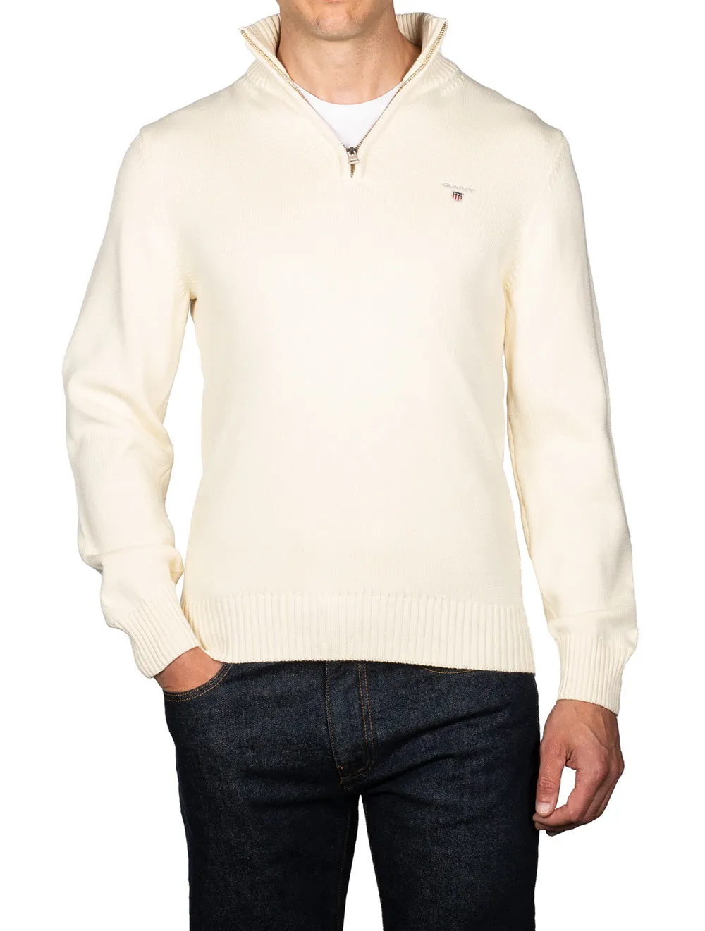 Casual Cotton Half-Zip Sweater Cream