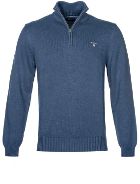 Casual Cotton Half-Zip Sweater Marine Melange