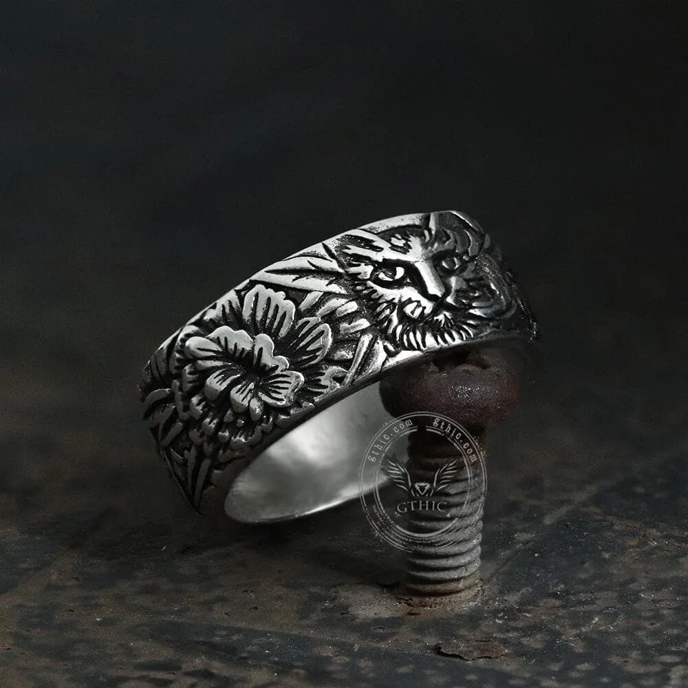 Cat In Flowers Alloy Ring