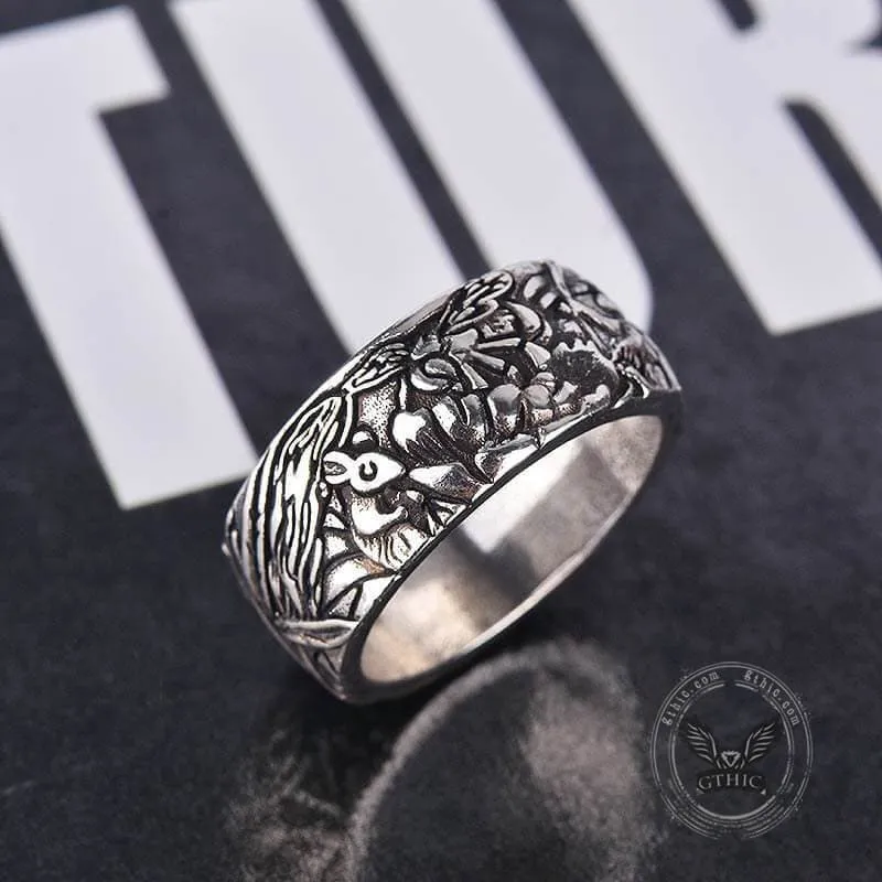 Cat In Flowers Alloy Ring