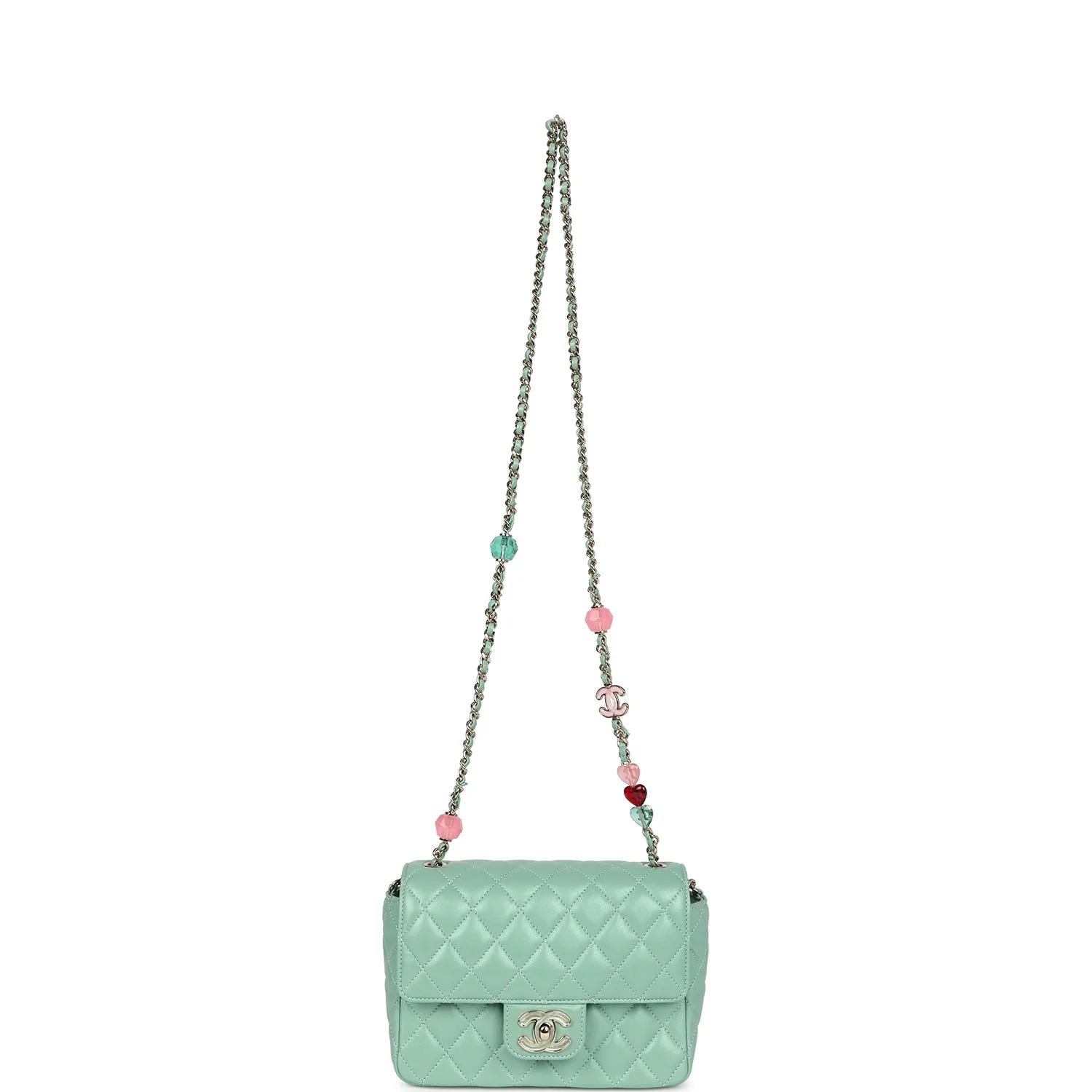 Chanel Candy Heart Mini Flap Bag Turquoise Lambskin Enamel and Light Gold Hardware