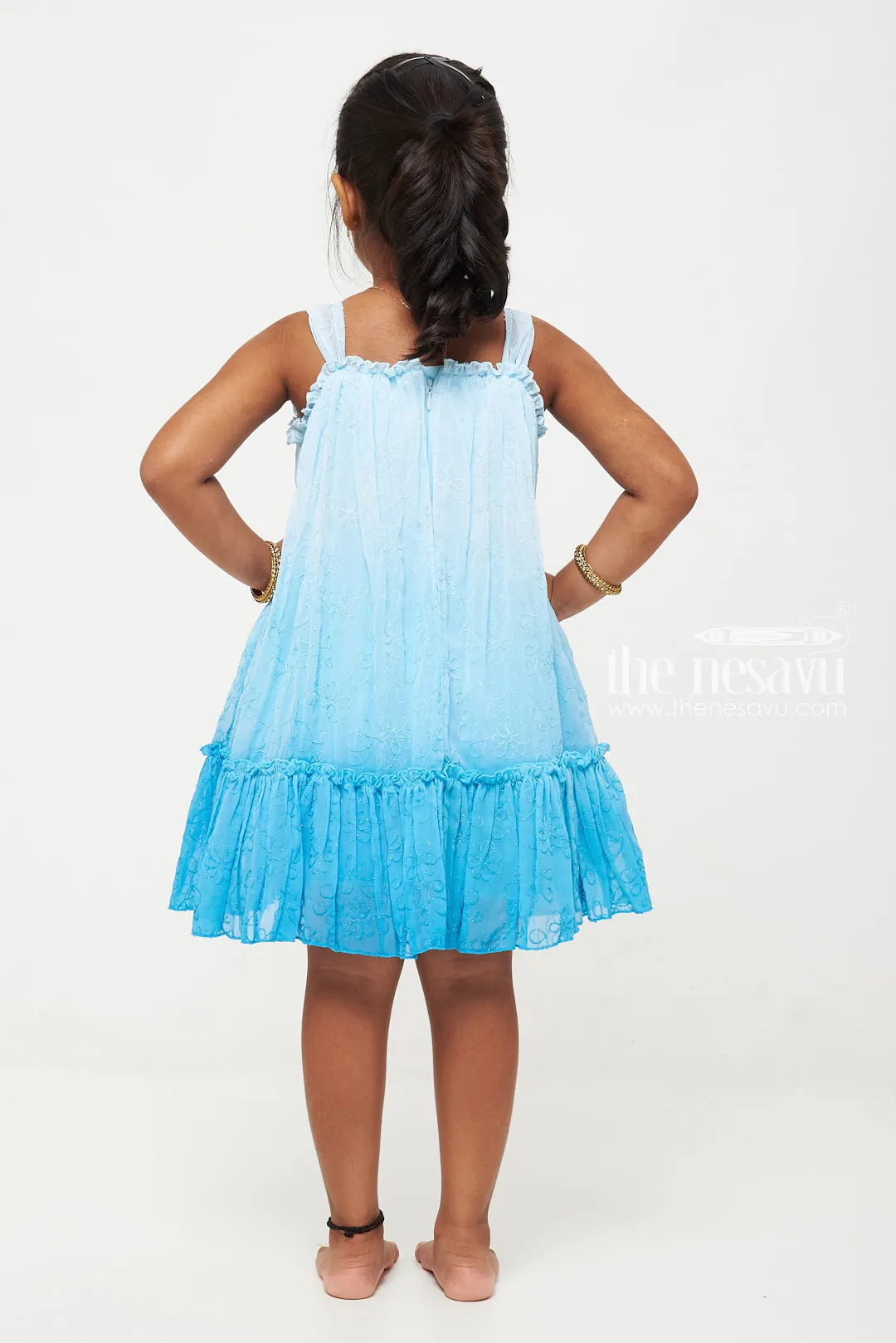 Charming Blue Ombre Floral Dress for Girls
