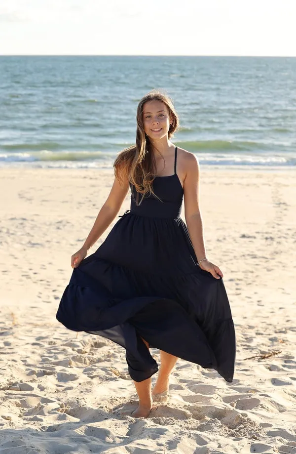 Clara Chiffon Girls Maxi Dress Indigo Blue
