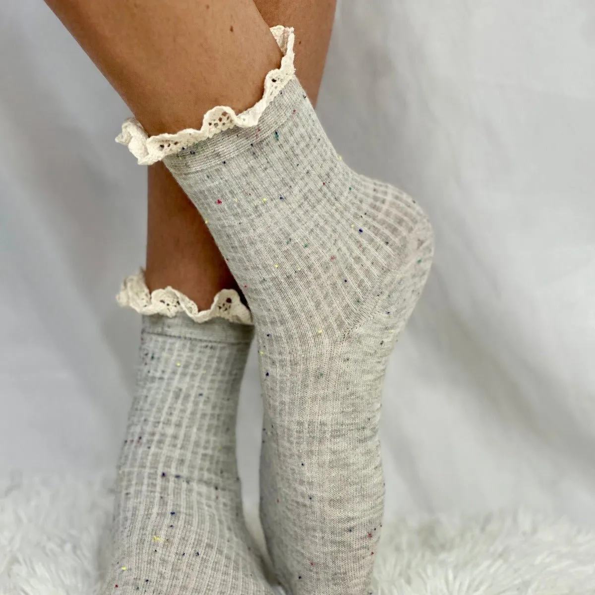 CONFETTI  lace topped ankle socks - grey