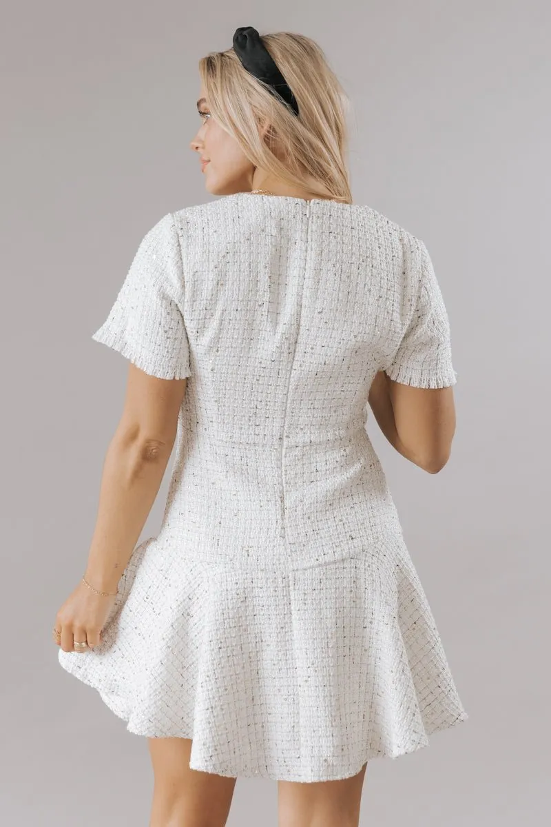 Cream Sequin Tweed Mini Dress - FINAL SALE