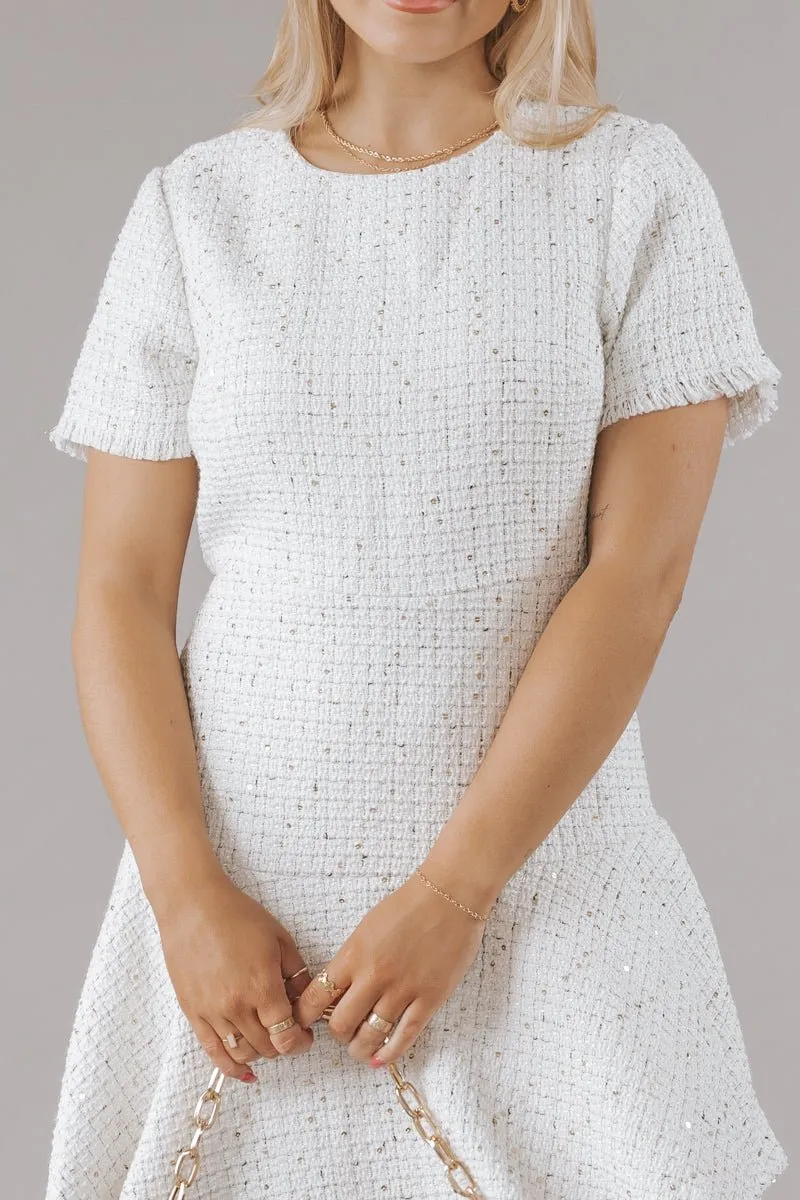 Cream Sequin Tweed Mini Dress - FINAL SALE