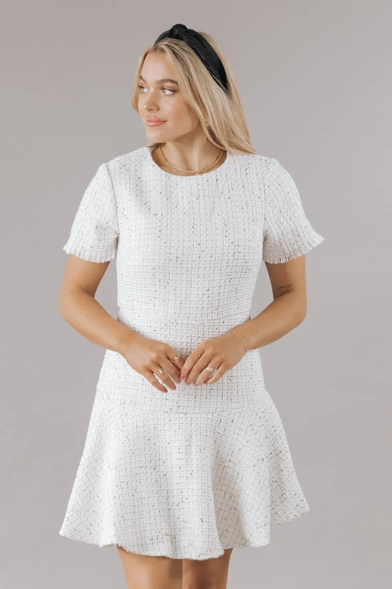 Cream Sequin Tweed Mini Dress - FINAL SALE