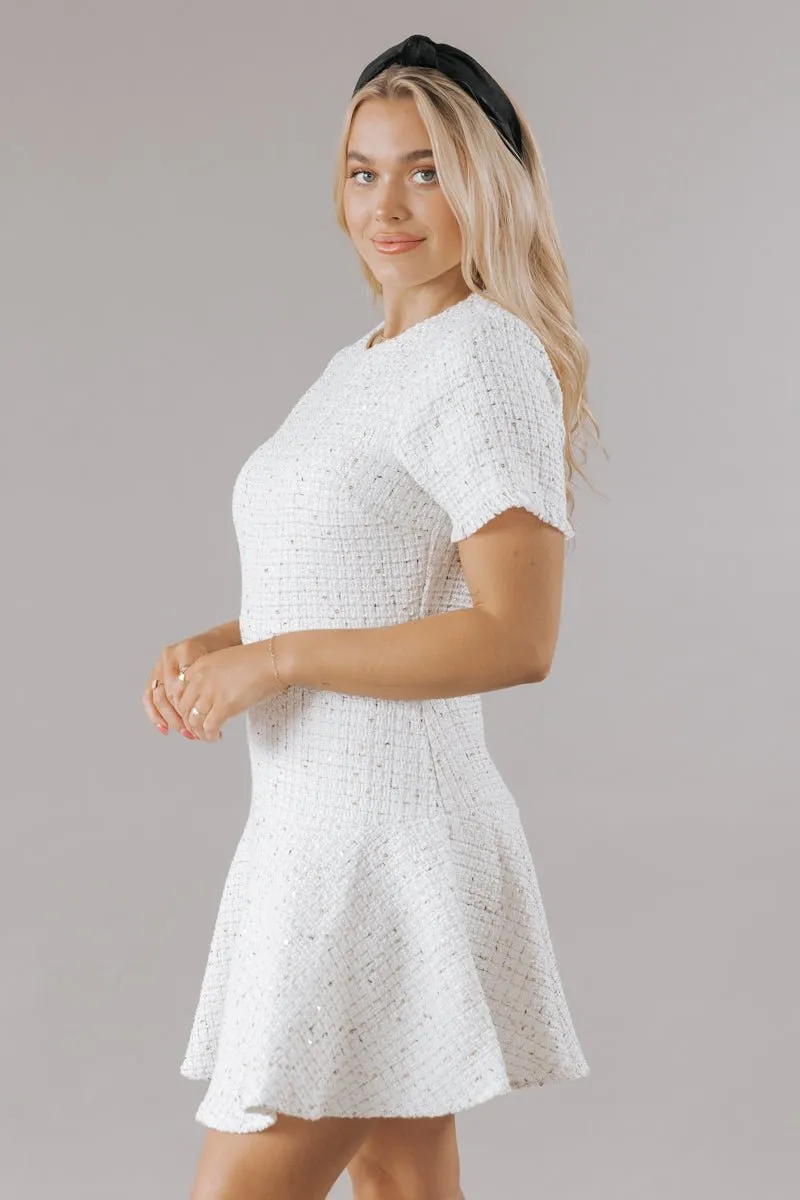 Cream Sequin Tweed Mini Dress - FINAL SALE
