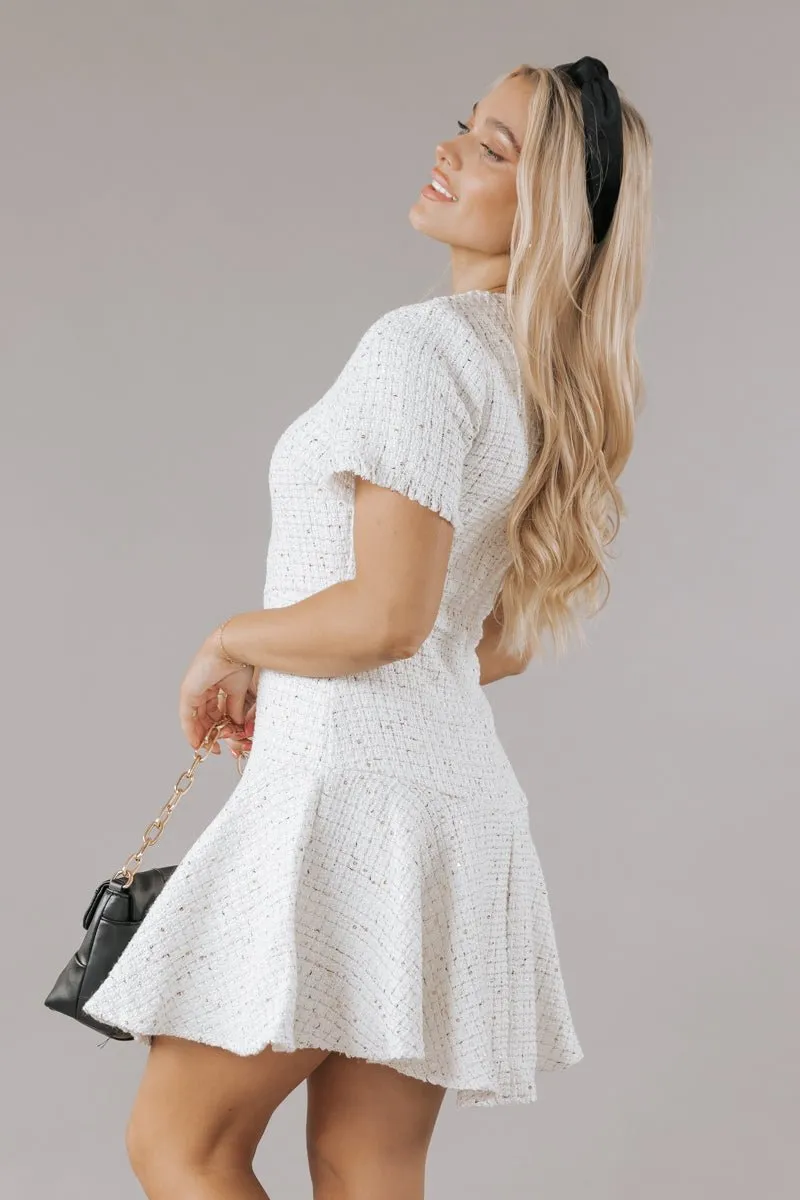 Cream Sequin Tweed Mini Dress - FINAL SALE