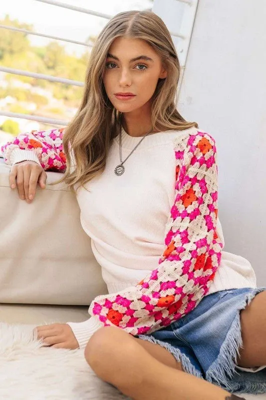 Crochet Sleeve Knit Top - FINAL SALE