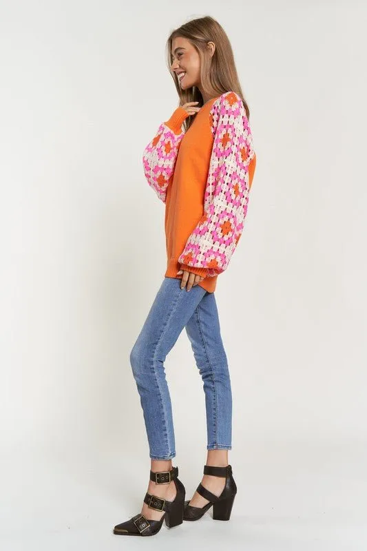 Crochet Sleeve Knit Top - FINAL SALE