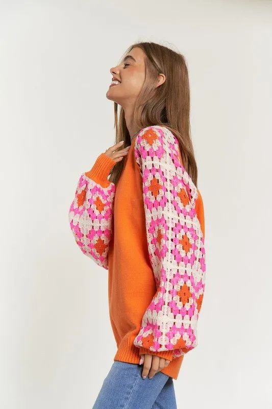 Crochet Sleeve Knit Top - FINAL SALE