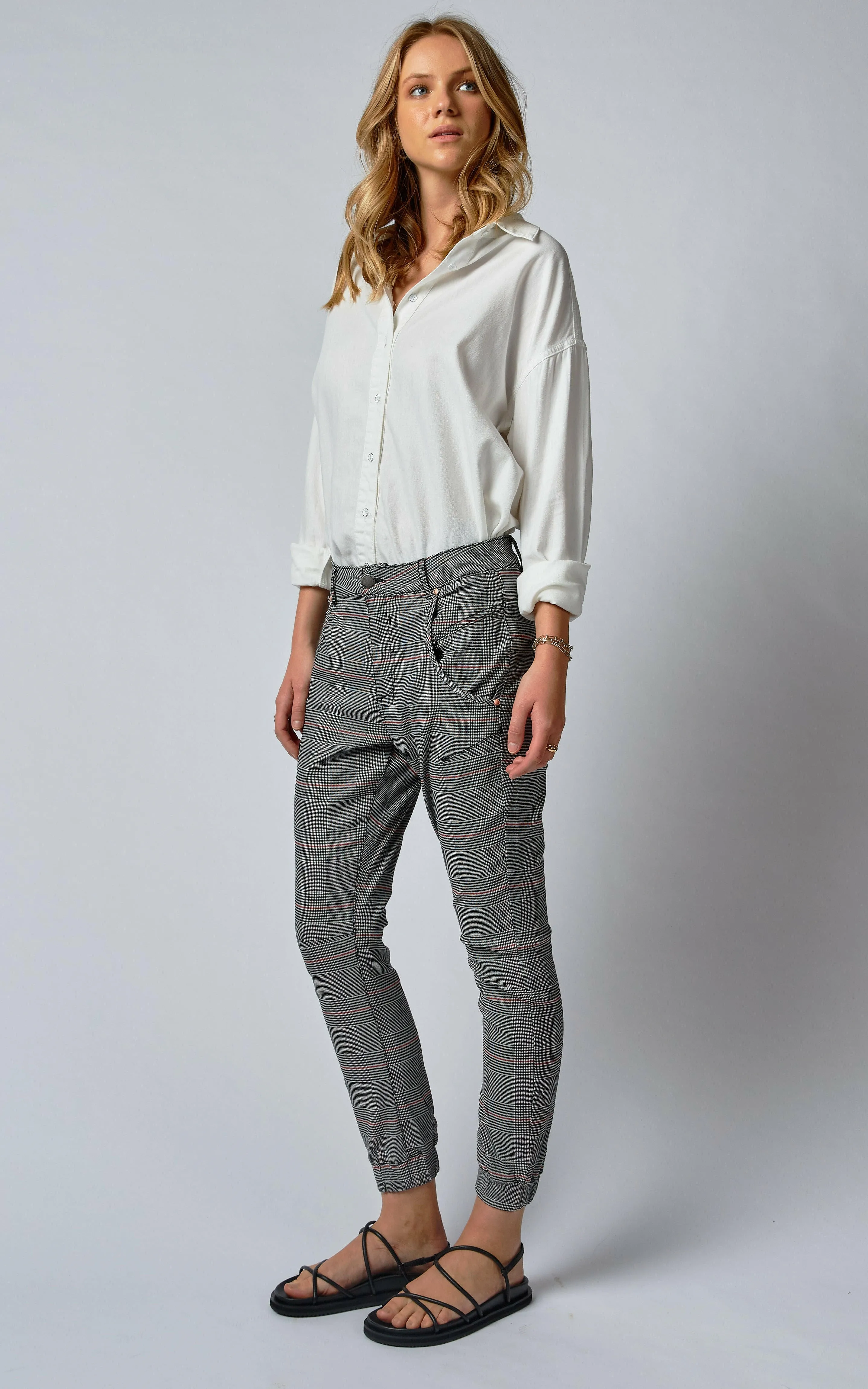 Cuffed Cherry Red Check Jeans