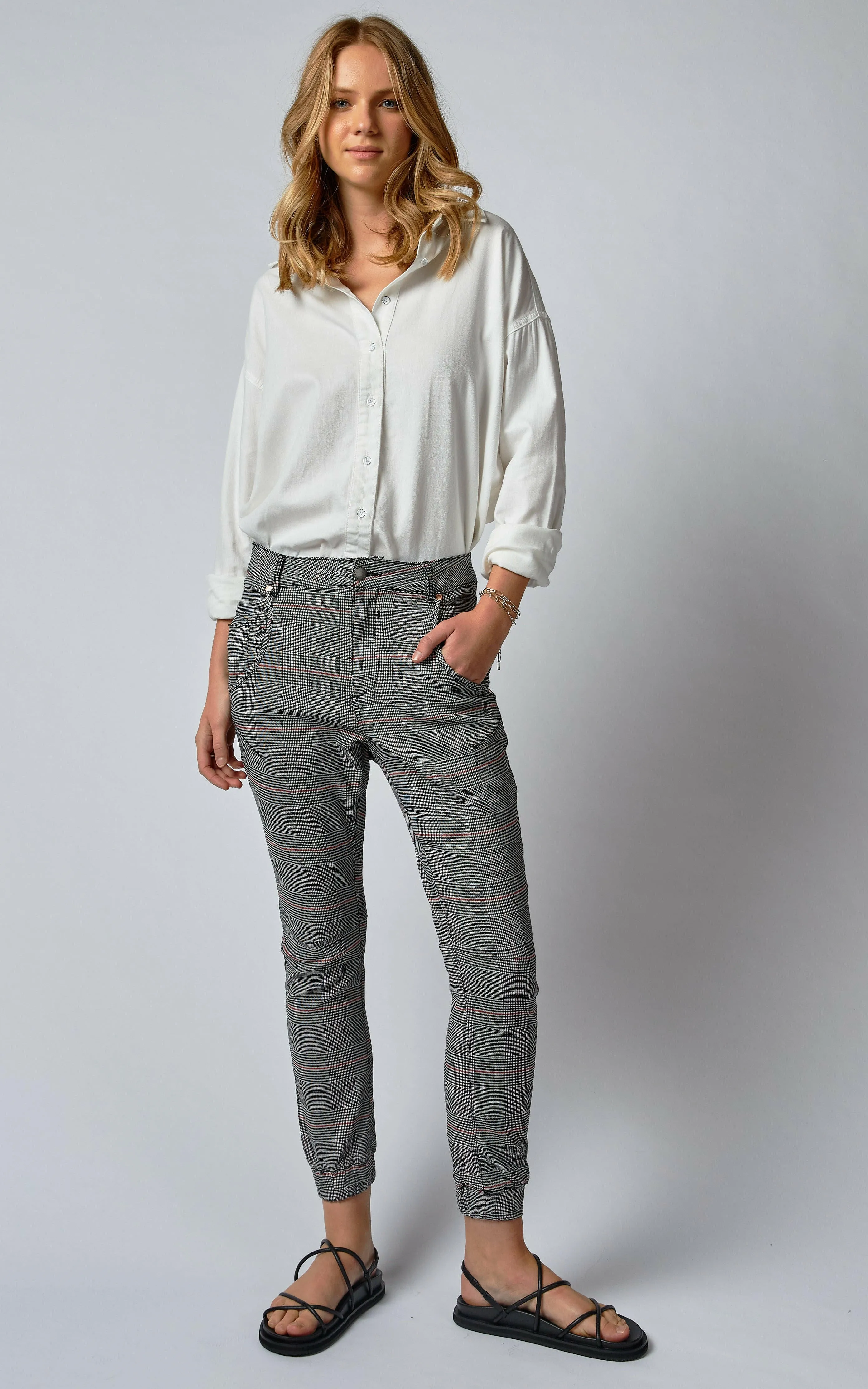 Cuffed Cherry Red Check Jeans
