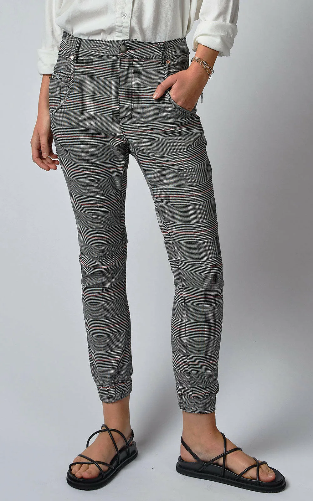 Cuffed Cherry Red Check Jeans