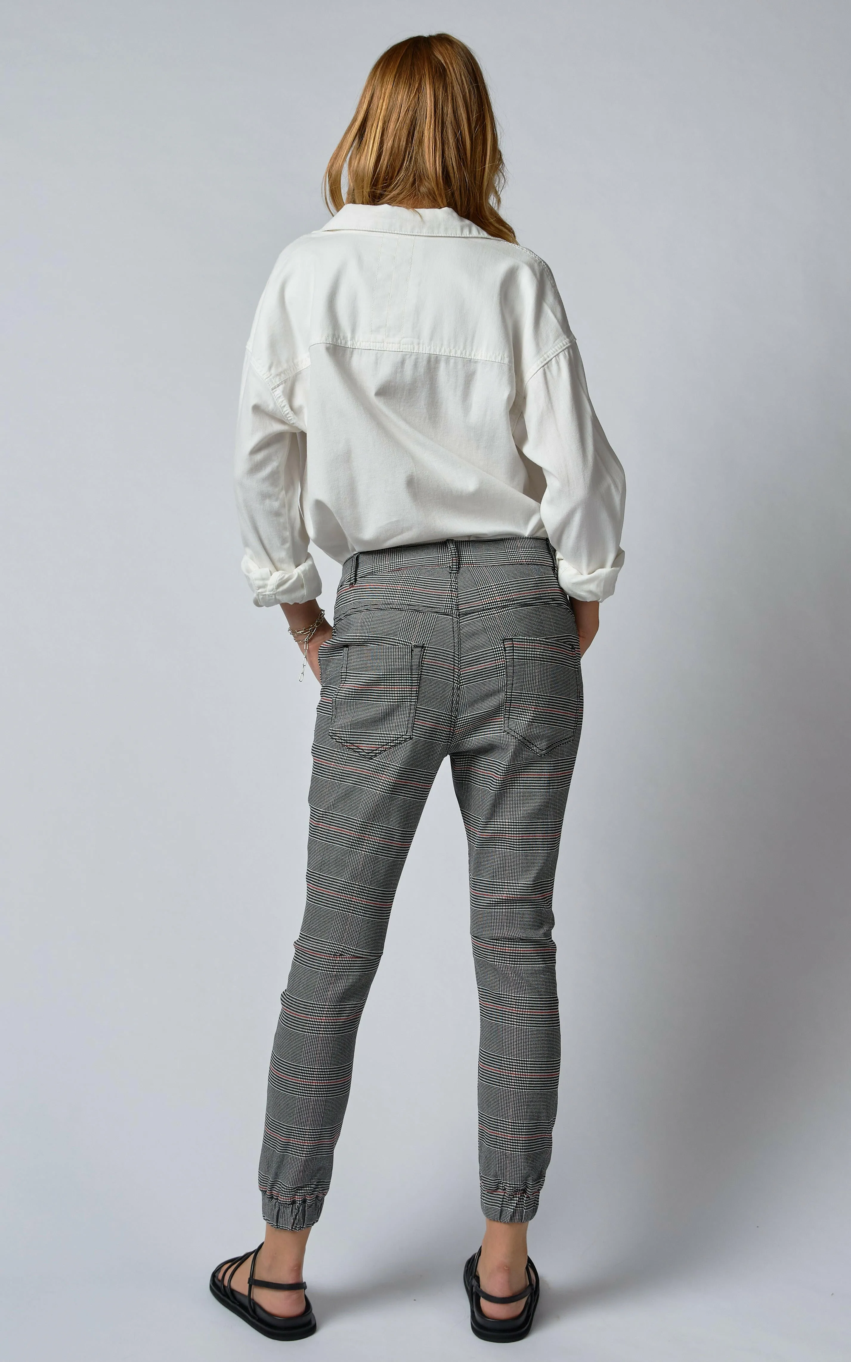 Cuffed Cherry Red Check Jeans
